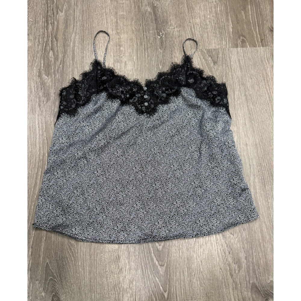 Abercrombie & Fitch Floral Lace Trim Camisole Top Black White Medium
